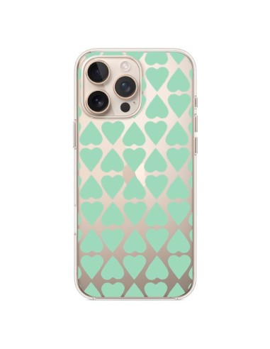 Coque iPhone 16 Pro Max Coeurs Heart Mint Bleu Vert Transparente - Project M