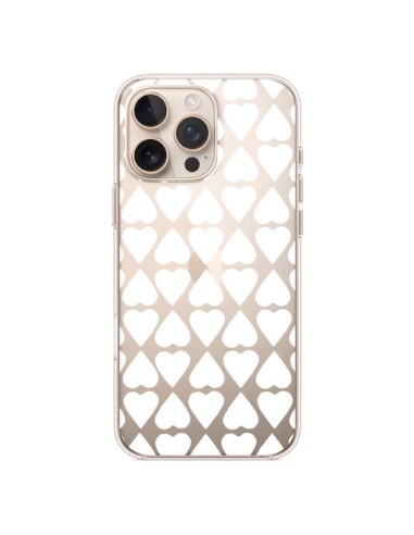 Coque iPhone 16 Pro Max Coeurs Heart Blanc Transparente - Project M