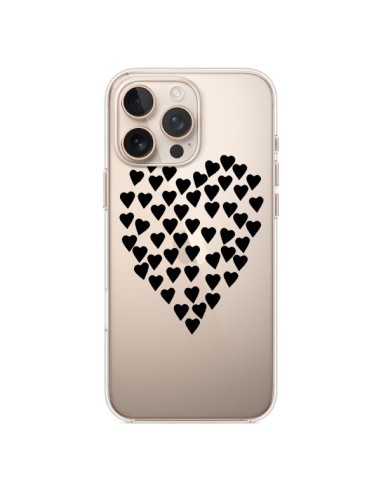 Coque iPhone 16 Pro Max Coeurs Heart Love Noir Transparente - Project M