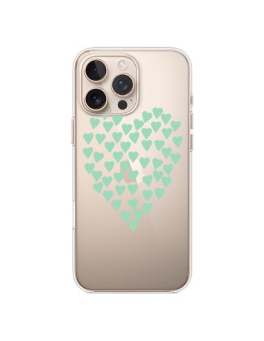 Coque iPhone 16 Pro Max Coeurs Heart Love Mint Bleu Vert Transparente - Project M