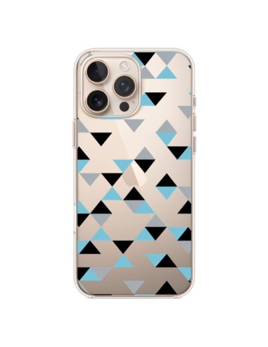 Coque iPhone 16 Pro Max Triangles Ice Blue Bleu Noir Transparente - Project M