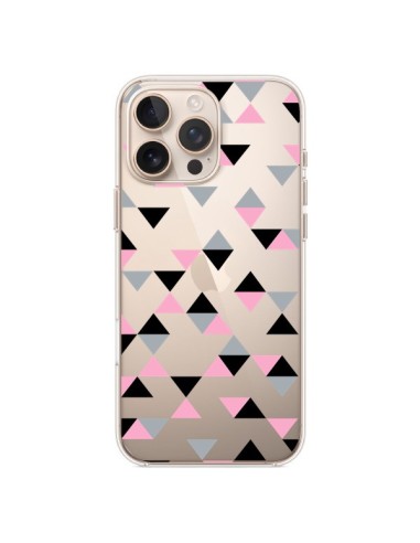 Coque iPhone 16 Pro Max Triangles Pink Rose Noir Transparente - Project M