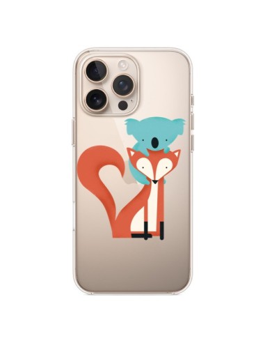 Coque iPhone 16 Pro Max Renard et Koala Love Transparente - Jay Fleck