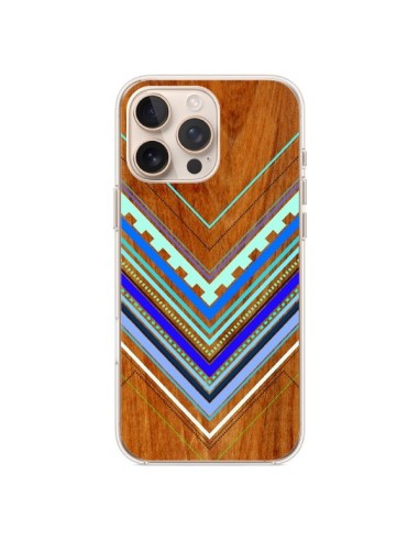 Coque iPhone 16 Pro Max Azteque Arbutus Blue Bois Aztec Tribal - Jenny Mhairi