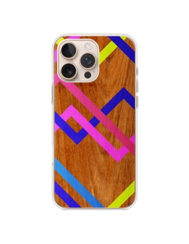 Coque iPhone 16 Pro Max Pink Yellow Wooden Bois Azteque Aztec Tribal - Jenny Mhairi