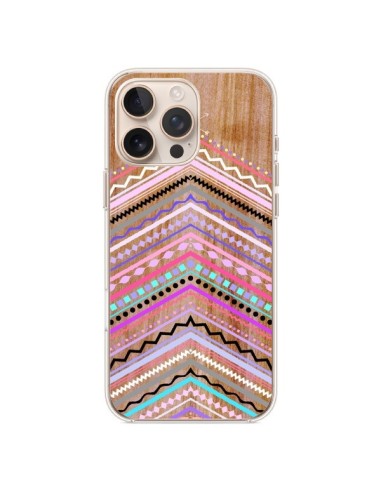 Coque iPhone 16 Pro Max Purple Chevron Wild Wood Bois Azteque Aztec Tribal - Jenny Mhairi