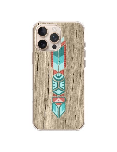 Coque iPhone 16 Pro Max Totem Tribal Azteque Bois Wood - Jonathan Perez