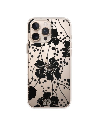 Coque iPhone 16 Pro Max Fleurs Noirs Flower Transparente - Dricia Do