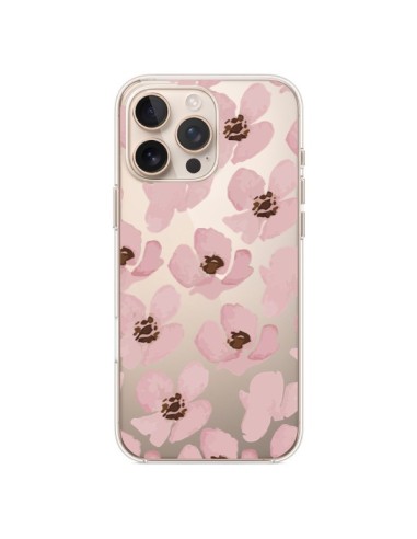 Coque iPhone 16 Pro Max Fleurs Roses Flower Transparente - Dricia Do