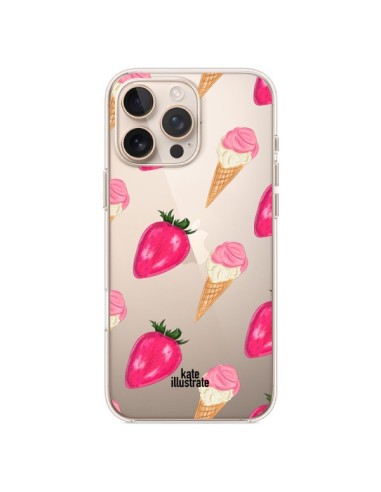 Coque iPhone 16 Pro Max Strawberry Ice Cream Fraise Glace Transparente - kateillustrate