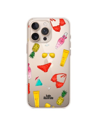 Coque iPhone 16 Pro Max Summer Essentials Ete Essentiel Transparente - kateillustrate