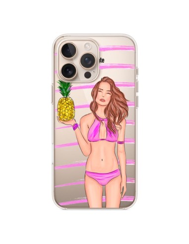 Coque iPhone 16 Pro Max Malibu Ananas Plage Ete Rose Transparente - kateillustrate