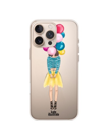 Coque iPhone 16 Pro Max Girls Balloons Ballons Fille Transparente - kateillustrate