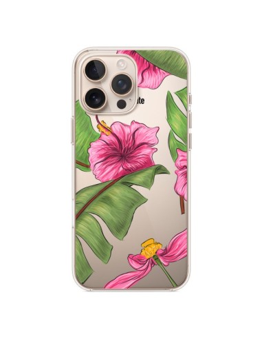 Coque iPhone 16 Pro Max Tropical Leaves Fleurs Feuilles Transparente - kateillustrate