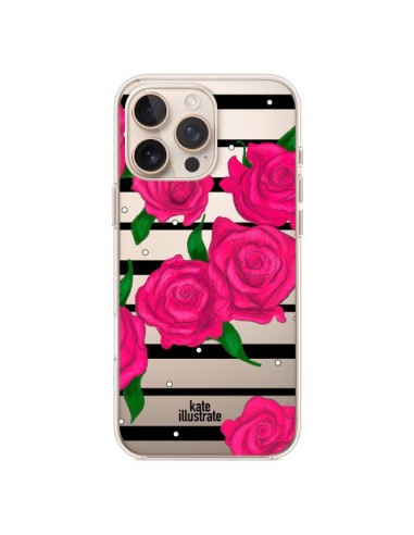 Coque iPhone 16 Pro Max Roses Rose Fleurs Flowers Transparente - kateillustrate