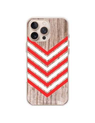 Coque iPhone 16 Pro Max Tribal Aztèque Bois Wood Flèche Rouge Blanc - Laetitia