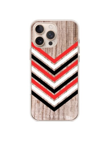 Coque iPhone 16 Pro Max Tribal Aztèque Bois Wood Flèche Rouge Blanc Noir - Laetitia