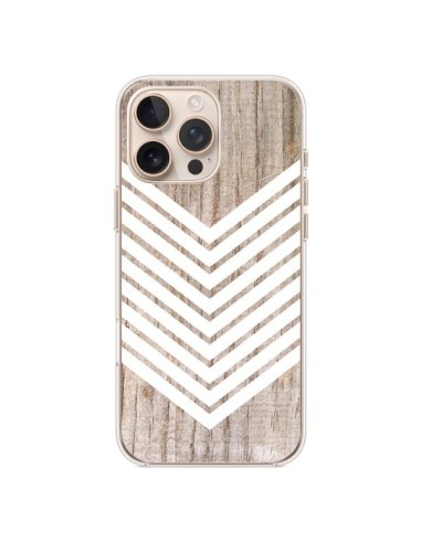 Coque iPhone 16 Pro Max Tribal Aztèque Bois Wood Flèche Blanc - Laetitia