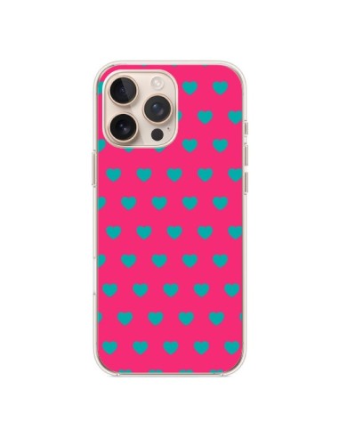 Coque iPhone 16 Pro Max Coeurs Bleus Fond Rose - Laetitia