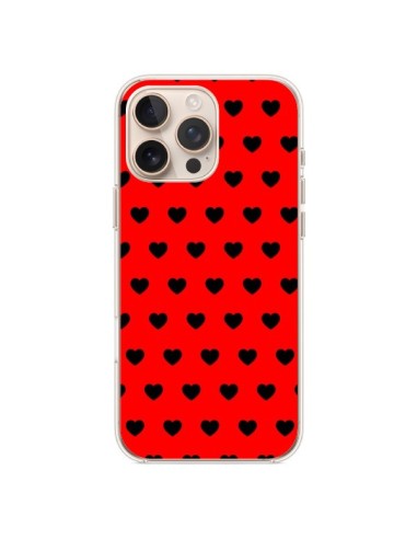 Coque iPhone 16 Pro Max Coeurs Noirs Fond Rouge - Laetitia