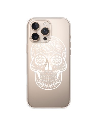 Coque iPhone 16 Pro Max Tête de Mort Mexicaine Blanche Transparente - Laetitia