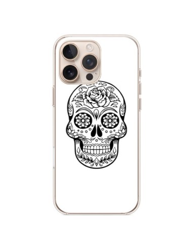 Coque iPhone 16 Pro Max Tête de Mort Mexicaine Noir - Laetitia