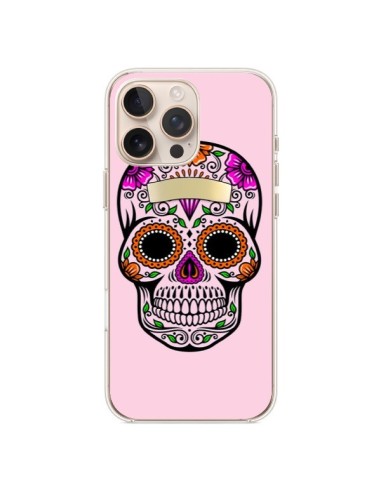 Coque iPhone 16 Pro Max Tête de Mort Mexicaine Rose Multicolore - Laetitia