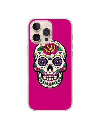 Coque iPhone 16 Pro Max Tête de Mort Mexicaine Rose Fushia - Laetitia