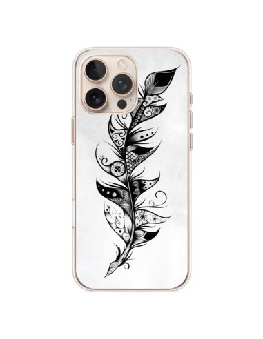 Coque iPhone 16 Pro Max Feather Plume Noir et Blanc - LouJah