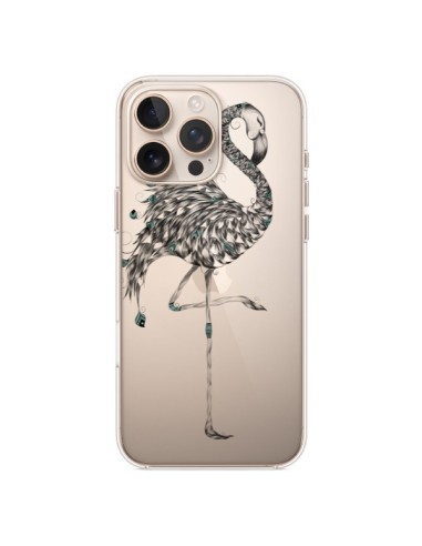 Coque iPhone 16 Pro Max Flamant Rose Poétique Transparente - LouJah