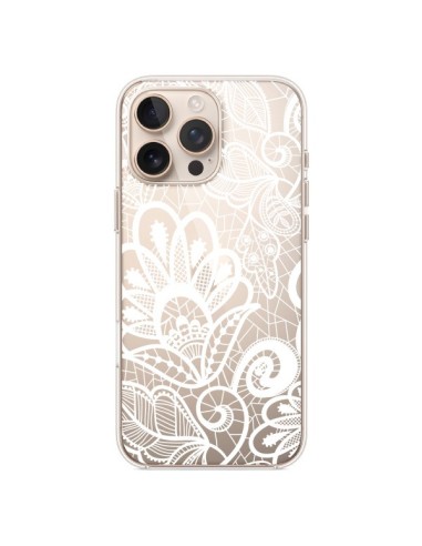 Coque iPhone 16 Pro Max Lace Fleur Flower Blanc Transparente - Petit Griffin