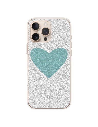 Coque iPhone 16 Pro Max Coeur Bleu Vert Argent Love - Mary Nesrala