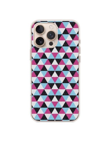 Coque iPhone 16 Pro Max Azteque Triangles Rose Bleu Gris - Mary Nesrala