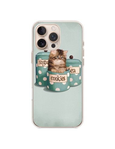 Coque iPhone 16 Pro Max Chaton Chat Kitten Boite Cookies Pois - Maryline Cazenave