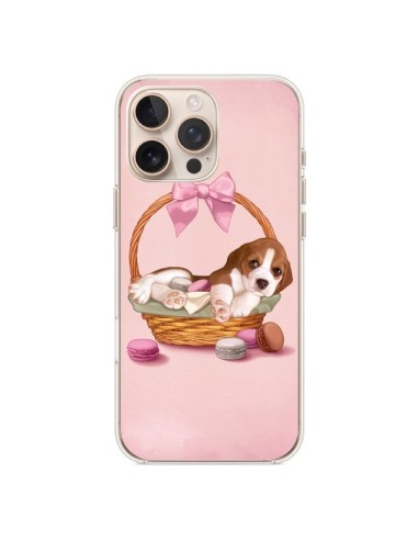 Coque iPhone 16 Pro Max Chien Dog Panier Noeud Papillon Macarons - Maryline Cazenave