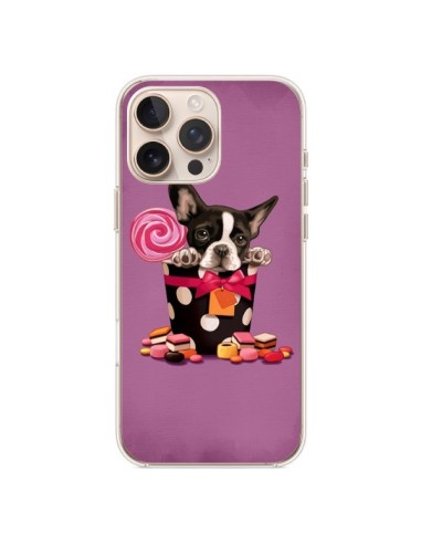 Coque iPhone 16 Pro Max Chien Dog Boite Noeud Papillon Pois Bonbon - Maryline Cazenave