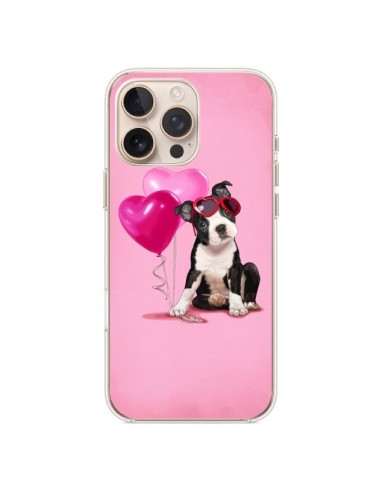 Coque iPhone 16 Pro Max Chien Dog Ballon Lunettes Coeur Rose - Maryline Cazenave