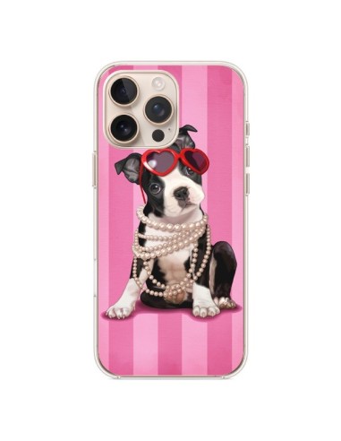 Coque iPhone 16 Pro Max Chien Dog Fashion Collier Perles Lunettes Coeur - Maryline Cazenave