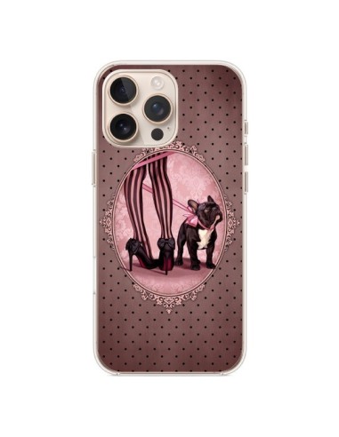 Coque iPhone 16 Pro Max Lady Jambes Chien Dog Rose Pois Noir - Maryline Cazenave