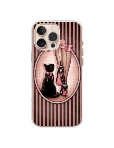 Coque iPhone 16 Pro Max Lady Chat Noeud Papillon Pois Chaussures - Maryline Cazenave