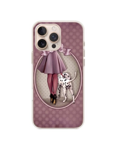 Coque iPhone 16 Pro Max Lady Chien Dog Dalmatien Robe Pois - Maryline Cazenave