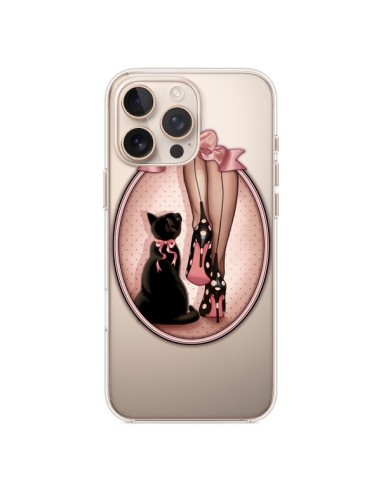 Coque iPhone 16 Pro Max Lady Chat Noeud Papillon Pois Chaussures Transparente - Maryline Cazenave