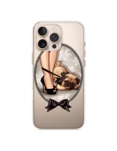 Coque iPhone 16 Pro Max Lady Jambes Chien Bulldog Dog Noeud Papillon Transparente - Maryline Cazenave