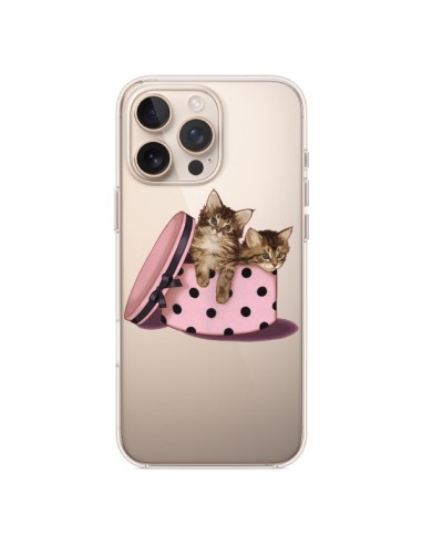 Coque iPhone 16 Pro Max Chaton Chat Kitten Boite Pois Transparente - Maryline Cazenave