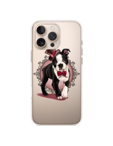 Coque iPhone 16 Pro Max Chien Bulldog Dog Gentleman Noeud Papillon Chapeau Transparente - Maryline Cazenave