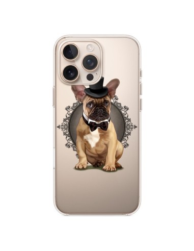 Coque iPhone 16 Pro Max Chien Bulldog Noeud Papillon Chapeau Transparente - Maryline Cazenave