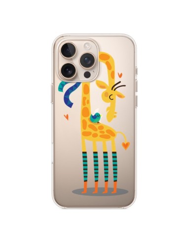 Coque iPhone 16 Pro Max L'oiseau et la Girafe Amour Love Transparente - Maria Jose Da Luz