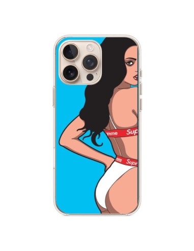 Coque iPhone 16 Pro Max Pop Art Femme Bleu - Mikadololo