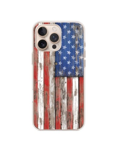 Cover iPhone 16 Pro Max Bandierq USA America Vintage Legno Wood - Maximilian San