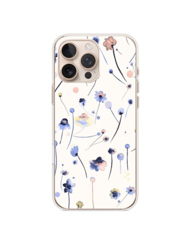 Coque iPhone 16 Pro Max Blue Soft Flowers - Ninola Design